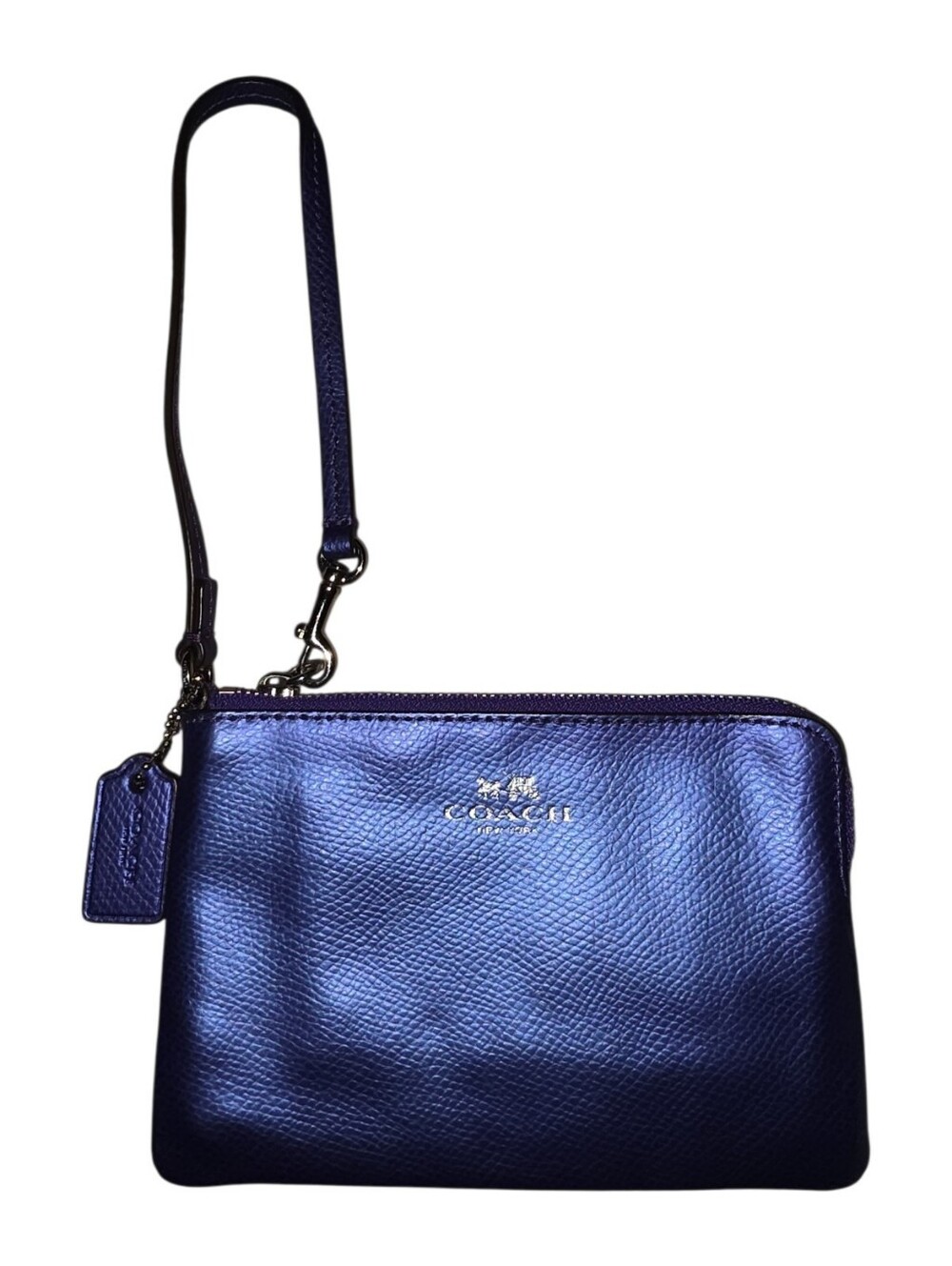 Coach Metallic Indigo Leather Wristlet with Detachable Strap